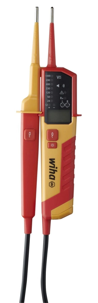 Wiha 45217 Tester di Tensione e Continuita' 0,5 - 1000 V AC CAT IV IP64 con Display LCD e Torcia Integrata colore Rosso Giallo