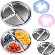 Due piatti in acciaio inossidabile per bambini - divisi con morsetti - 23 cm - acciaio inossidabile - morsetti antiscivolo - facile da pulire - BPA-free - tavolo per bambini termoresistente con morsetti (blu)