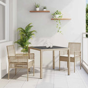 Set da Pranzo per Giardino 3 pcs Beige polyrattan 3334887