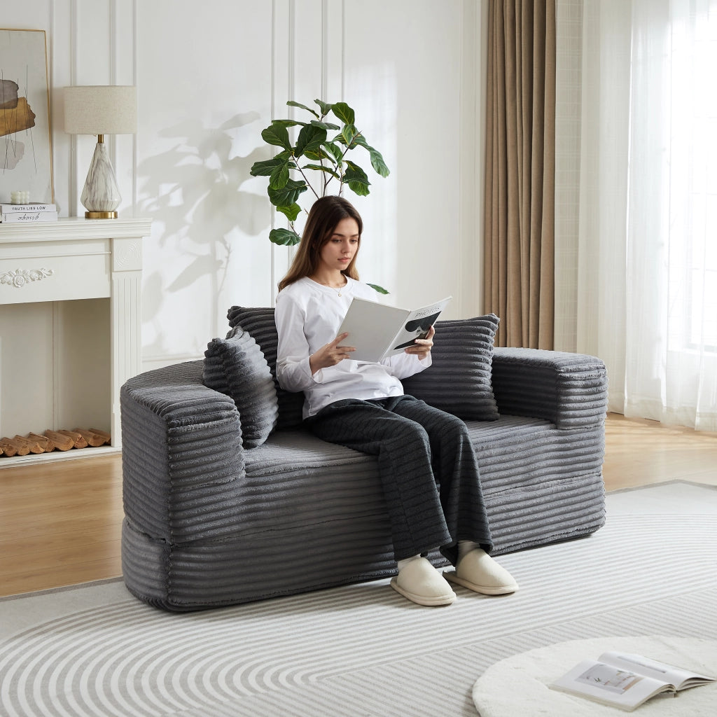 Divano Letto Rotondo 2 in 1 ¨C MINIMAL ¨C Tessuto, Braccioli con Tasche