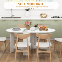 Tavolo Pieghevole da Pranzo 163x80x75 cm con 2 Ribalte Ovale in Legno Bianco