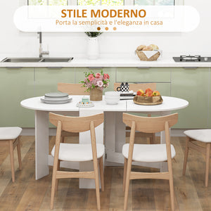 Tavolo Pieghevole da Pranzo 163x80x75 cm con 2 Ribalte Ovale in Legno Bianco