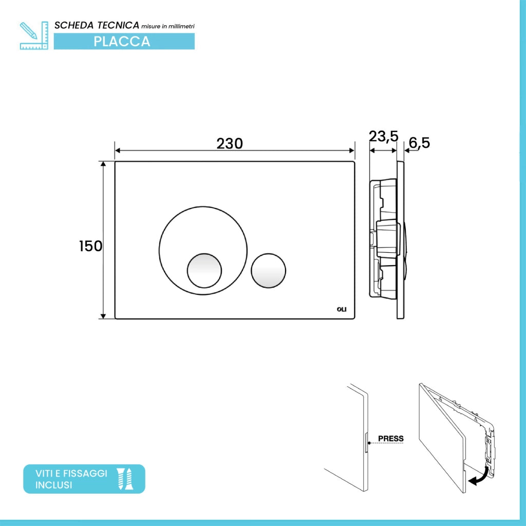 Placca di comando Oli Globe bianca 23 cm in ABS con doppio scarico