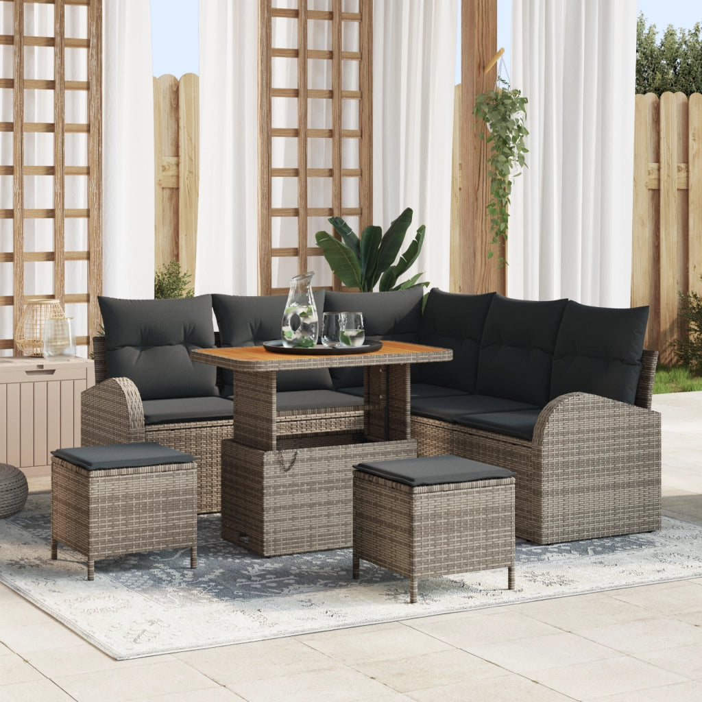 Set Divano da Giardino 8 Pezzi con Cuscini Grigio Polyrattan Acacia