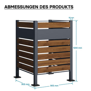 Copri bidone della spazzatura per un cassonetto da 60-240l, copribidoni da esterno in acciaio antracite ed effetto legno, porta bidoni immondizia
