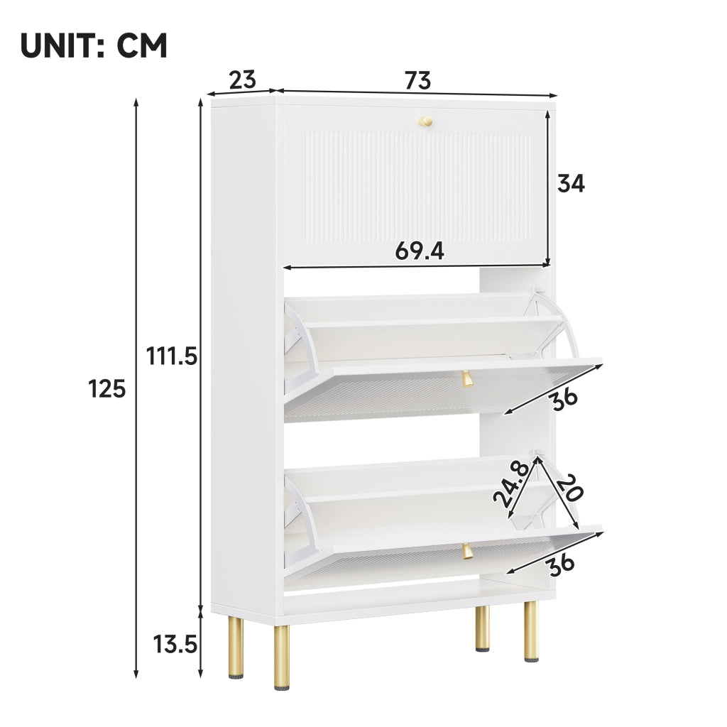 Scarpiera Slim con 3 Ante a Ribalta ¨C MINIMAL ¨C Bianco, 6 Ripiani, 73x23x125 cm