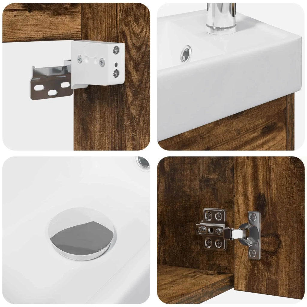 Mobile bagno con rubinetto Rovere Fumo 40,5 x 22,5 x 62 cm