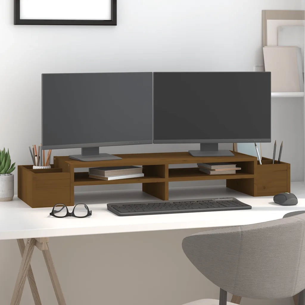 Supporto per Monitor ambra 100x27,5x15cm Legno Massello di Pino 813972