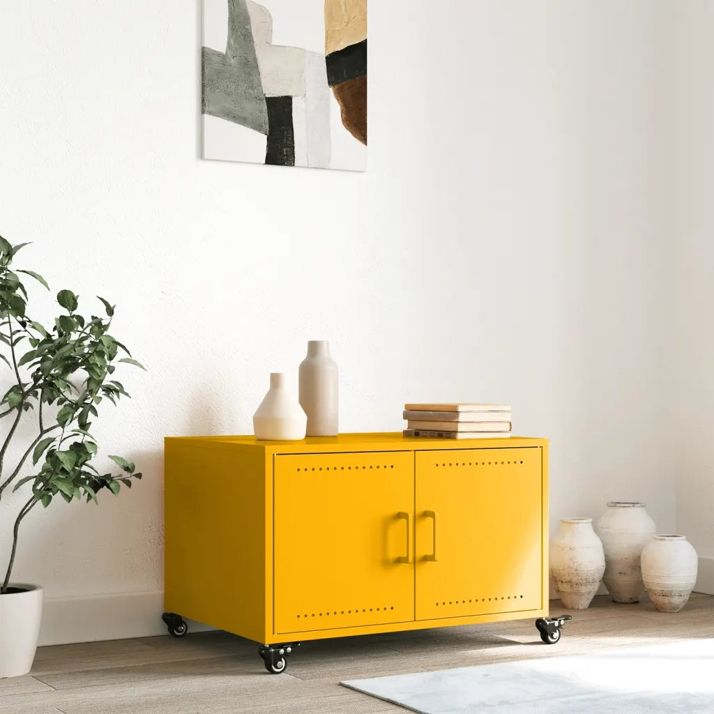 Tavolino Giallo Senape 68x50x43,5 cm Acciaio Laminato a Freddo 846689