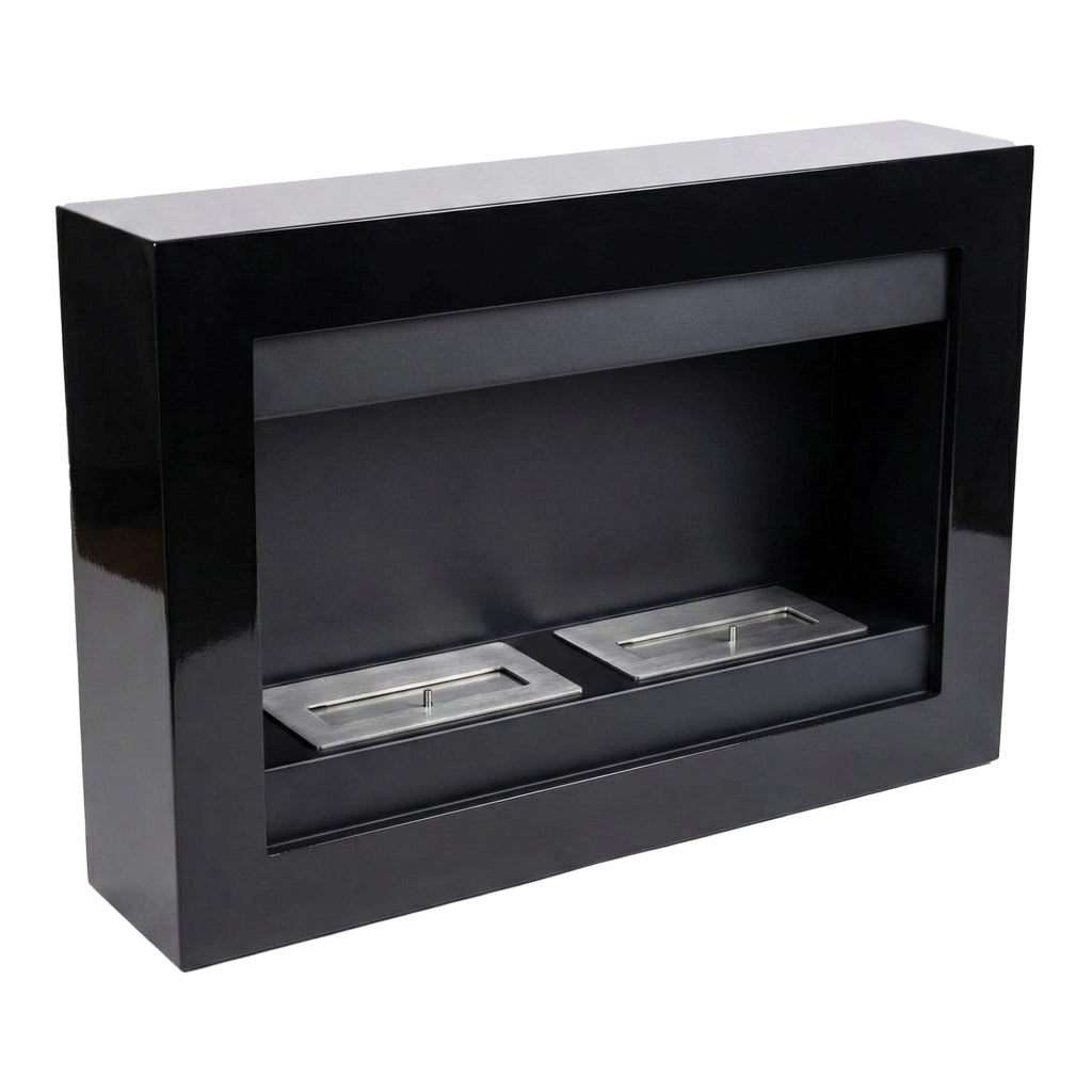 Vespasiano - Camino a Bioetanolo da Parete 80x51x16 cm con 2 Bruciatori 3 Litri Nero