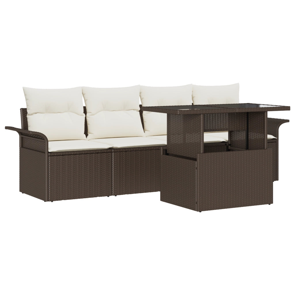 Set di Divani da Giardino 5 Pezzi con Cuscini Marrone Rattan Polietilene