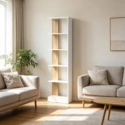 Libreria a 5 ripiani aperti in truciolare E1 bianco e rovere 45 x 21 x 170 cm