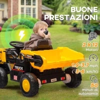 Camion per Bambini 3-5 Anni con Motore 12V, Macchina Elettrica per Bambini con Musica e Fari, Giallo