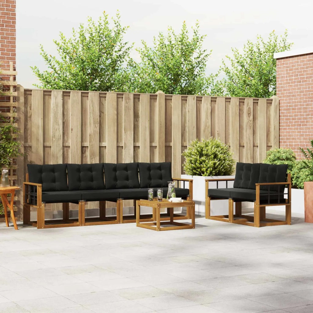 Set di divani da esterno con cuscino 7 pcs Naturale e Nero 3368431