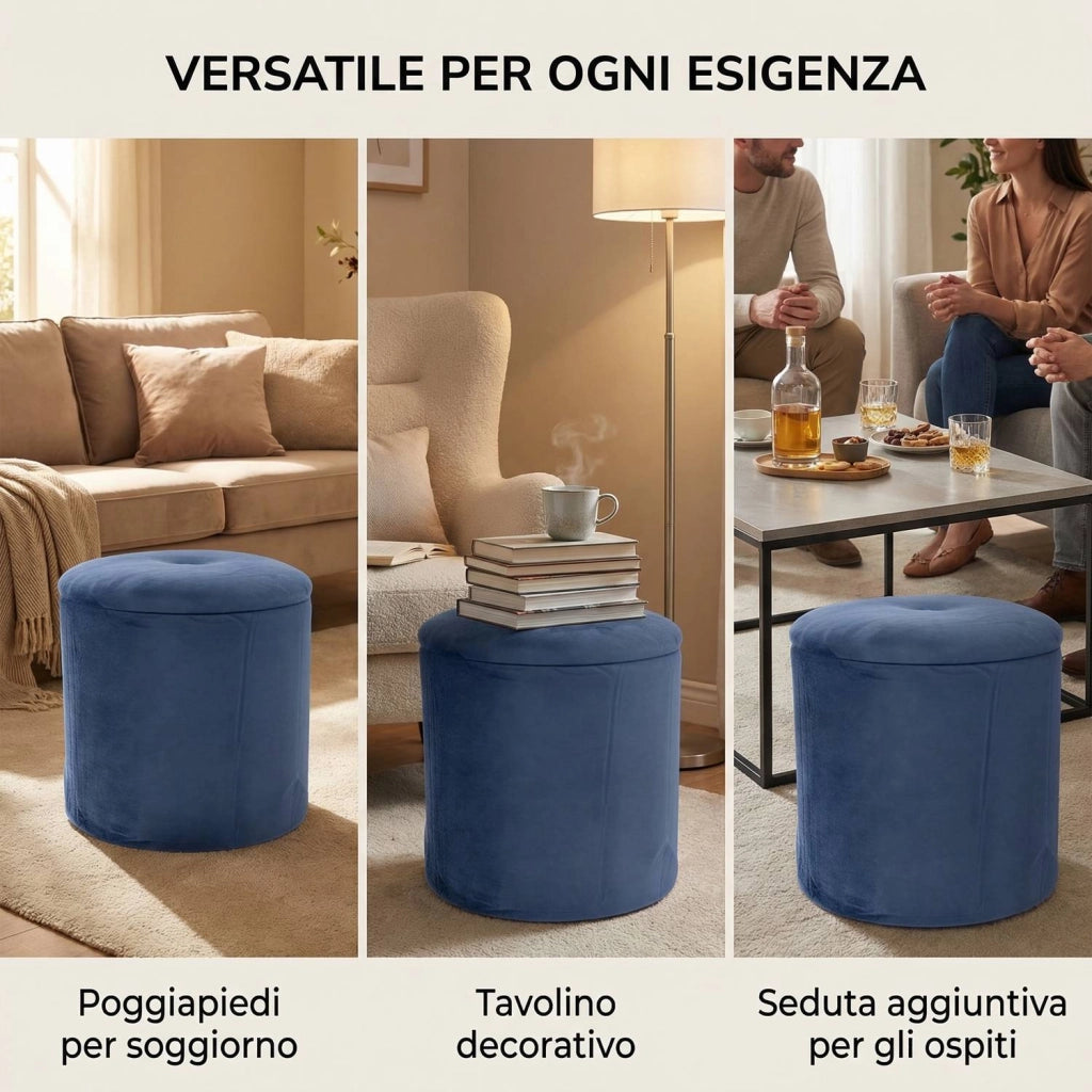 Marvin Pouf Contenitore in Velluto Selina Sgabello Salvaspazio con Vano Portaoggetti Seduta Moderna Elegante per Soggior