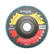 Disco lamellare abrasivo in zirconia T27 ZA120, 125x22mm per levigatura/lucidatura di metalli e acciaio inossidabile Breckner Germany