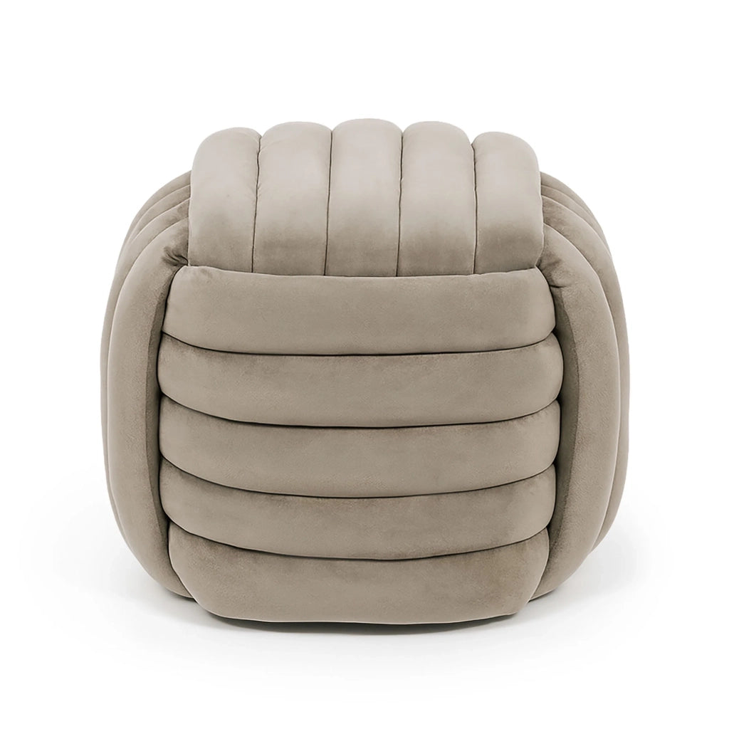 Pouf annodato in velluto 53 cm NILO Beige Polvere