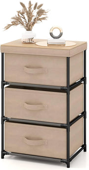 Cassettiera in Tessuto, Mobile con 3 Cassetti e Struttura Robusta in Metallo, Armadio per Camera da Letto, Soggiorno, Ingresso, 40 x 30 x 62 cm (Caffè)