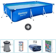 Piscina in Acciaio Reclinabile Pro - 300 x 201 x 66 cm - Blu - Inclusa Pomp, Filtro, Ombrello Solare - Guida Piscina