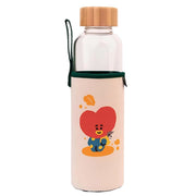 Borraccia in vetro riutilizzabile da 500 ml con motivo TATA e custodia Bianco / Verde Line Friends BT21