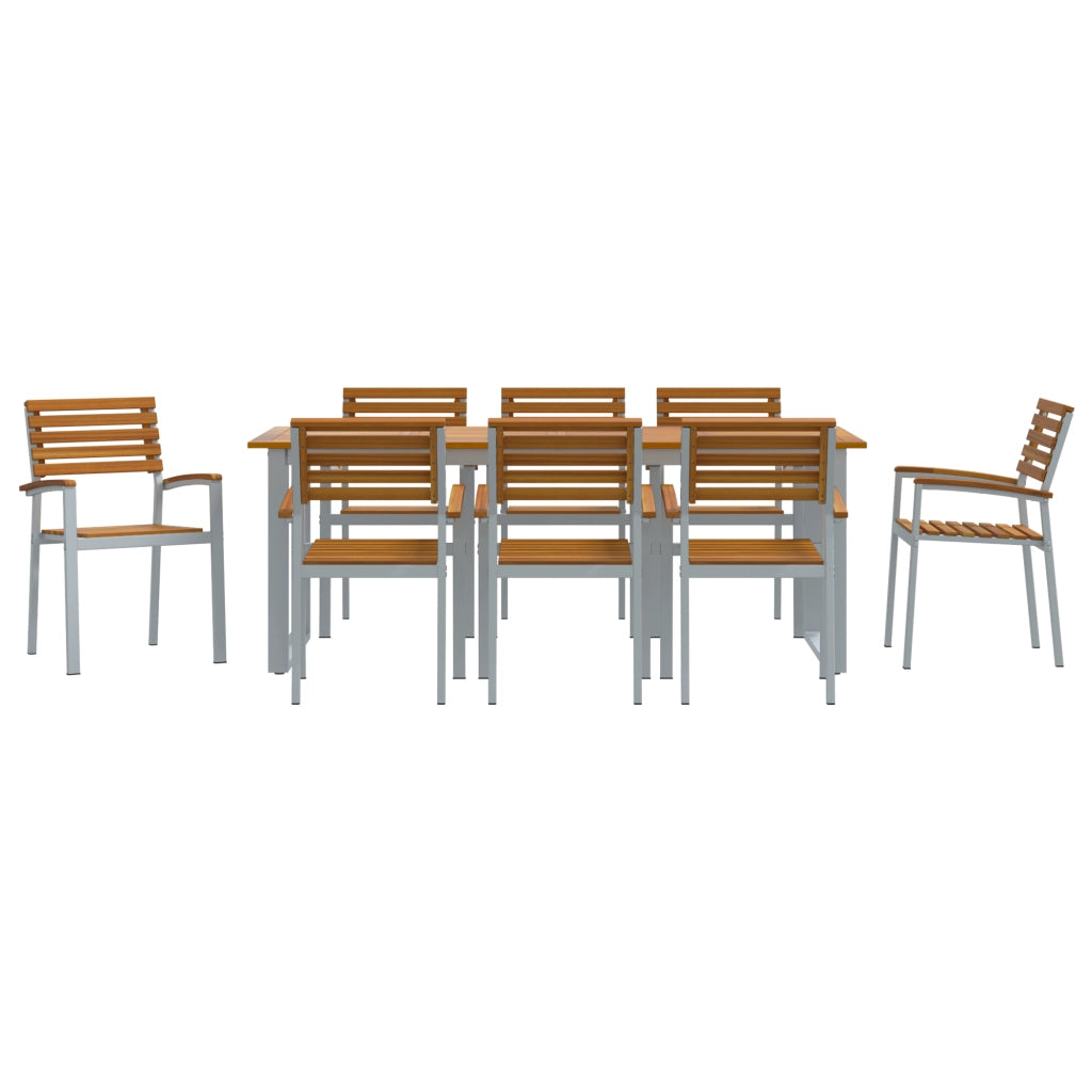 Set da Pranzo da Giardino 9 Pezzi in Legno Massello di Acacia e Metallo