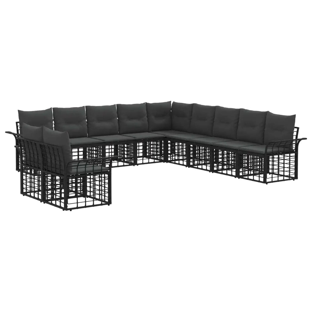 Set di divani da esterno 11 pcs Nero e Grigio scuro Poliestere