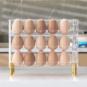 Eierhouder per frigorifero - dorato - alta beuga - contenitore per cucina - display per eie - 30 uova - fissato - resistente al calore - trasparente