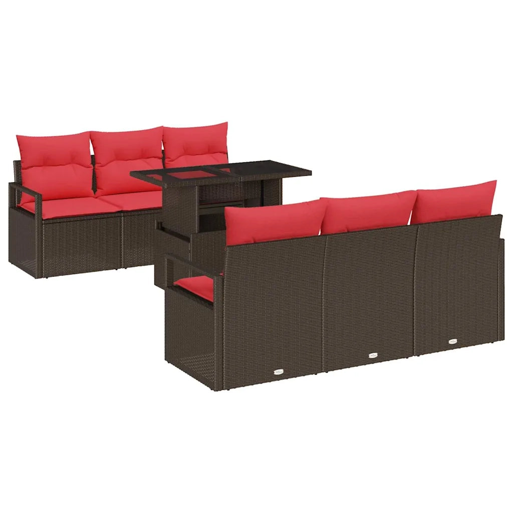 Set Divano da Giardino 7 pcs Marrone e Rosso polyrattan