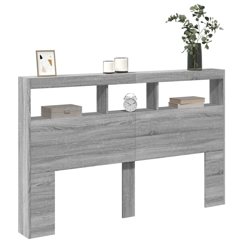 Testiera con Contenitore a LED Grigio Sonoma 160x17x102 cm