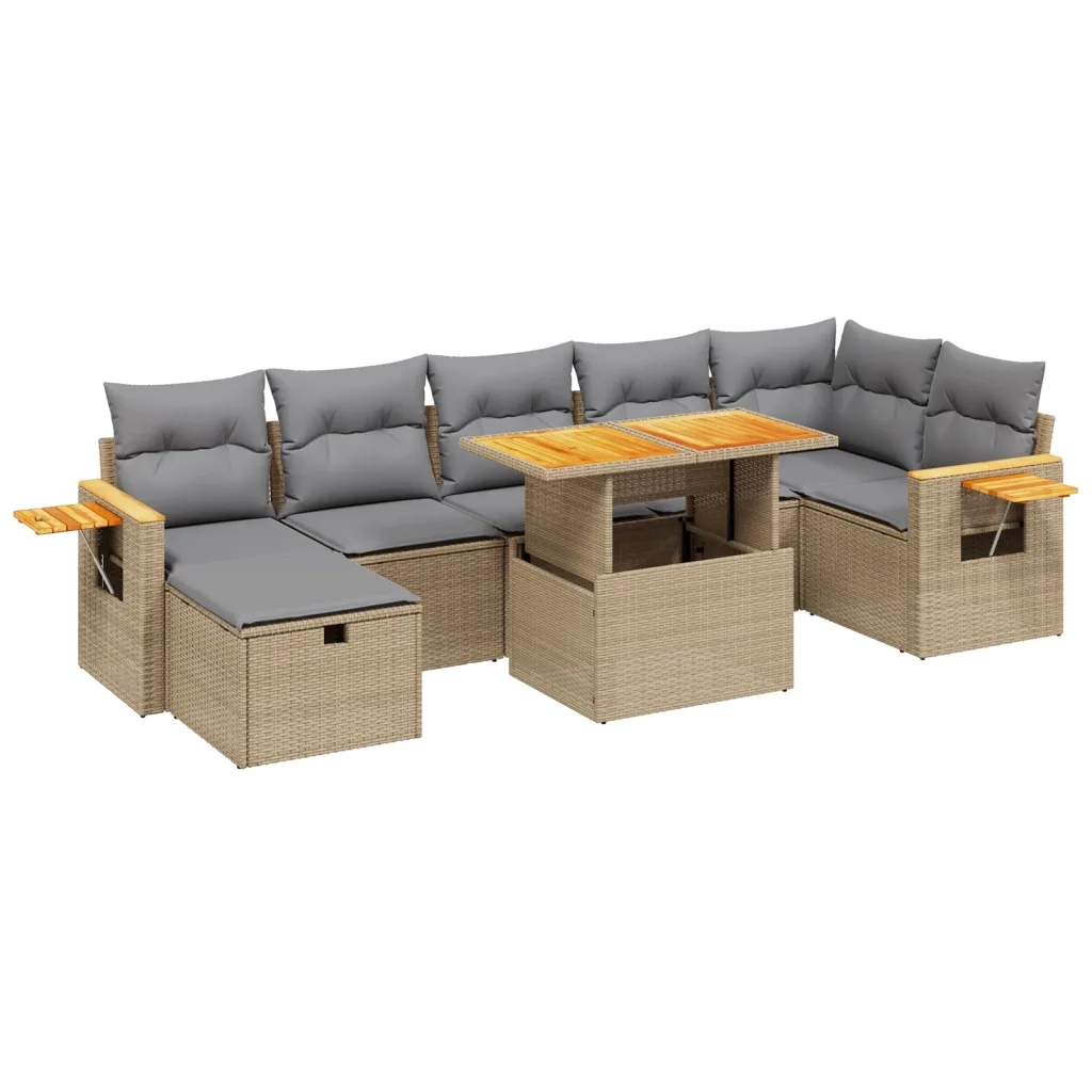 Set Divano da Giardino 8 pz con Cuscini Beige in Polyrattan