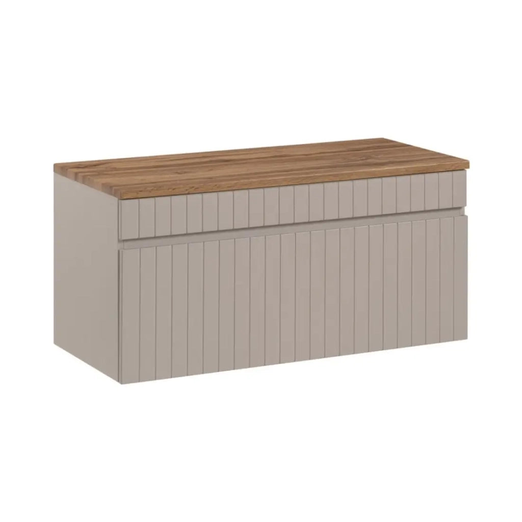 Set bagno ICON: mobile sottolavabo 100cm cachemire + piano per lavabo effetto legno