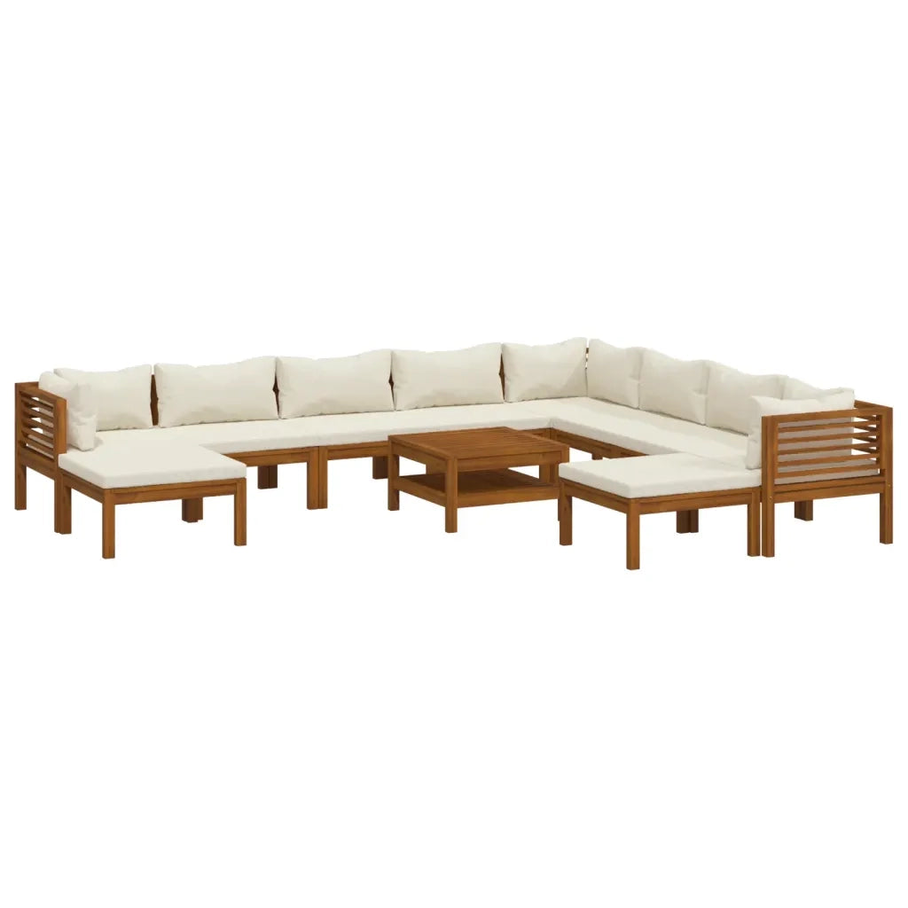 Set Divani da Giardino 11 pz con Cuscini Crema in Legno Acacia cod mxl 42627