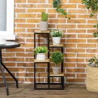 Scaffale per Piante a 4 Livelli in Metallo e Legno per Interni ed Esterni, 34x34x66cm