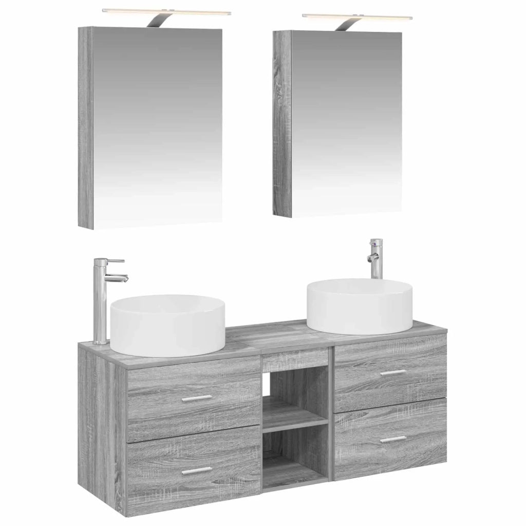 Set di mobili per il bagno 5 pcs Sonoma grigio 3407076