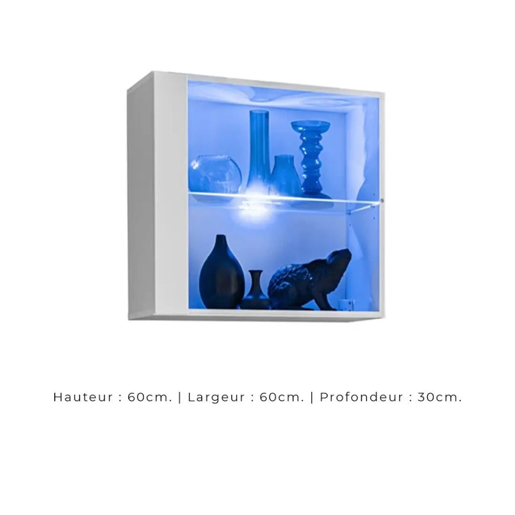 Vetrina quadrata sospesa – Bianco – Collezione SWITCH – Porta in vetro e LED inclusi – Design moderno