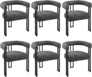 Set 6 Sedie Sala da Pranzo, Sedie da Cucina con Braccioli, Sedia da Pranzo con Gambe in Metallo, Sedia Imbottita per Camera da Letto, Soggiorno, Seduta in Ciniglia, Grigio Scuro, EZS25dgr-6