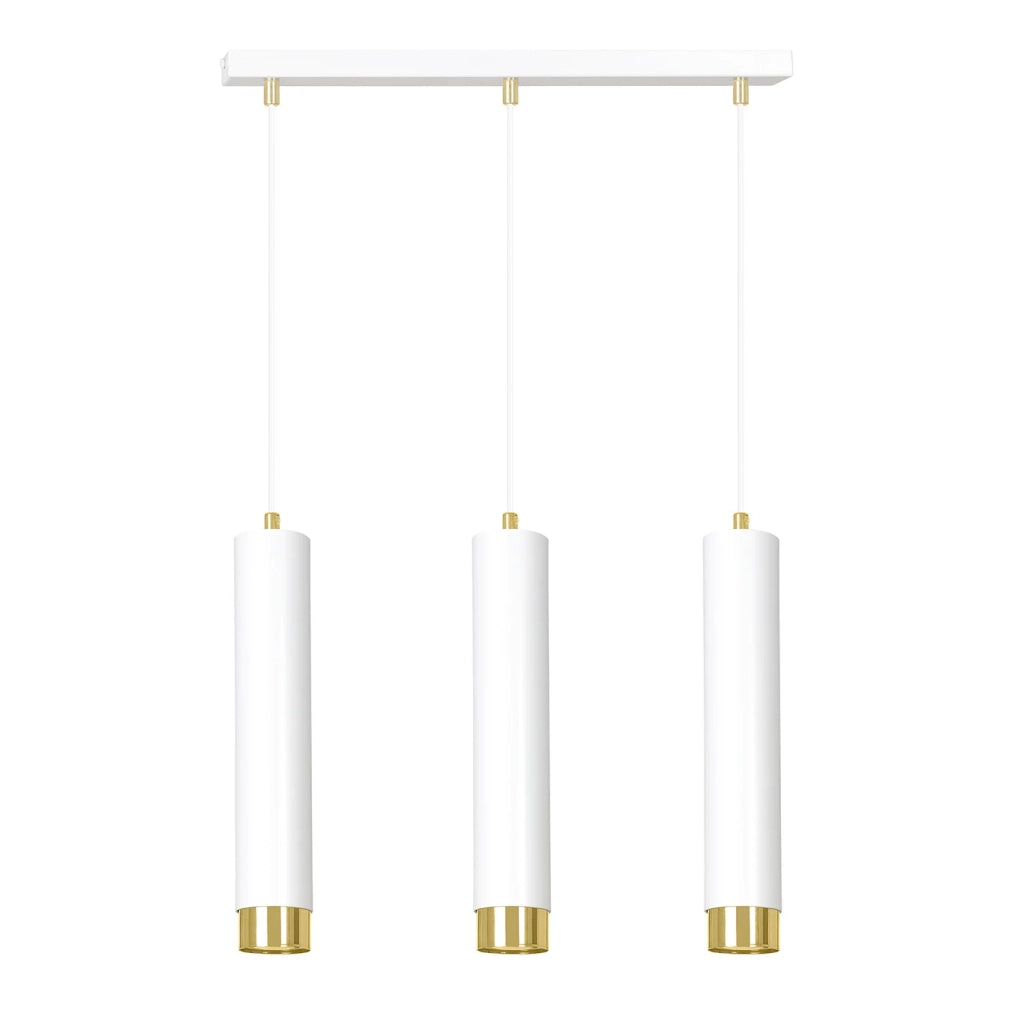 Lampadario 3 Luci Brunilde In Acciaio Bianco E Tubolari In Bianco E Oro