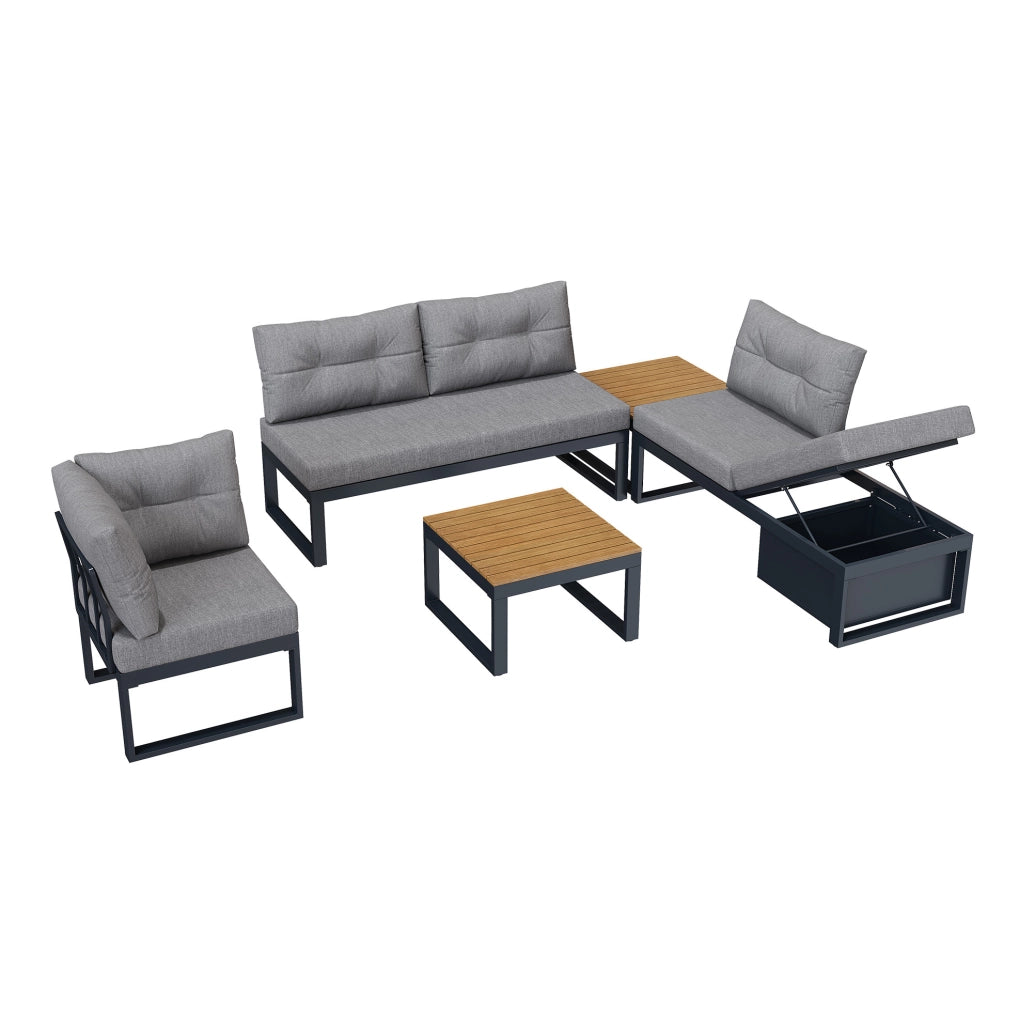 Set da giardino modulare 191.5x191.5x79 cm con contenitore; poliestere grigio