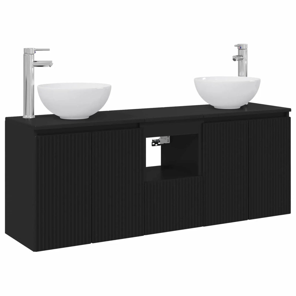 Set di Armadi da Bagno 3 pz Nero 129 x 41 x 80 cm
