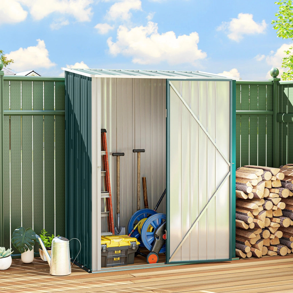 Casetta da Giardino 161,5x94,5x196 cm Porta Attrezzi con Catenaccio in Acciaio Verde