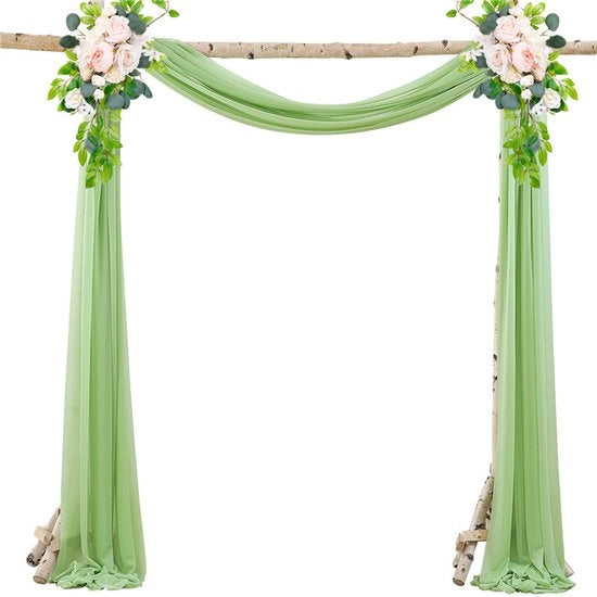 Slender Chiffon, tenda da cerimonia, con nastri, stoffa chiffon drappeggiata per decorazione di cerimonia, sfondo, tenda da festa di seta - verdura - 75*600cm