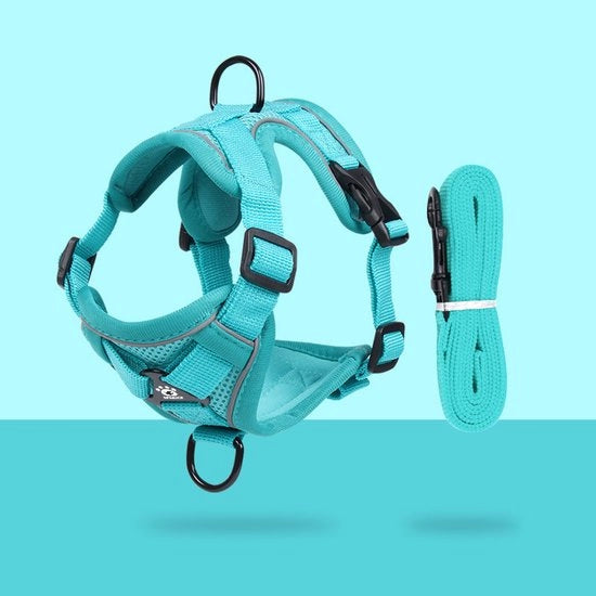 Catena per gatti con cinturino, anti-scappamento, pettorale regolabile con strisce riflettenti - per gatti, gattini, cuccioli (M) - sicurezza e comfort in un unico prodotto - Blu scuro più chiaro