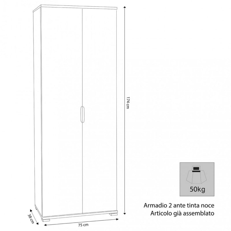 ARMADIO 2 ANTE 180 TINTA NOCE