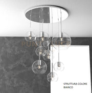 SOSP. BIANCO TONDA 8 LUCI VETRI (1 GRANDE TR+1 MEDIO CR+1 MEDIO TR +5 PICCOLO (3 X CR+2 X TR)) 1155BI-S8 TMIX-TC