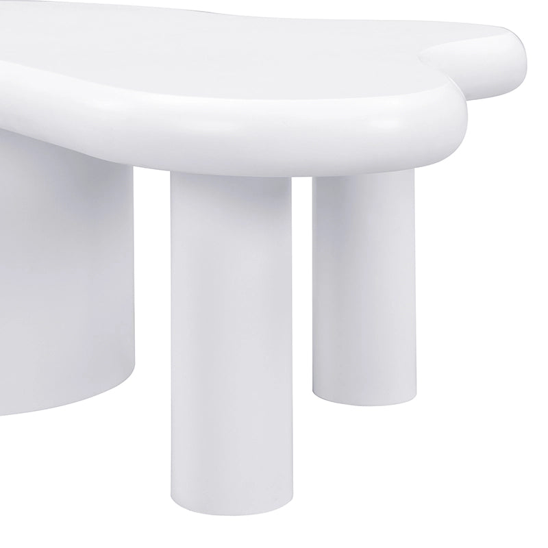 Tavolino da caff¨¨ moderno bianco in MDF con forma irregolare, 2 cassetti e vano contenitivo, 97 x 64 x 42 cm