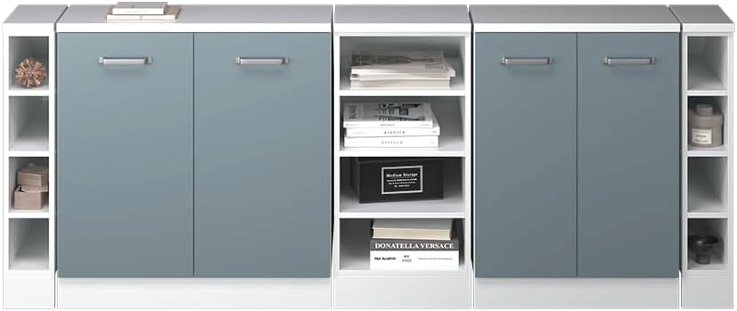 Set di mobili sottotetto Rion, Grigio-blu, 210 cm Set di 5 carcasse armadio profondità 60 cm, adatto per il salvaspazio sotto tetti spioventi