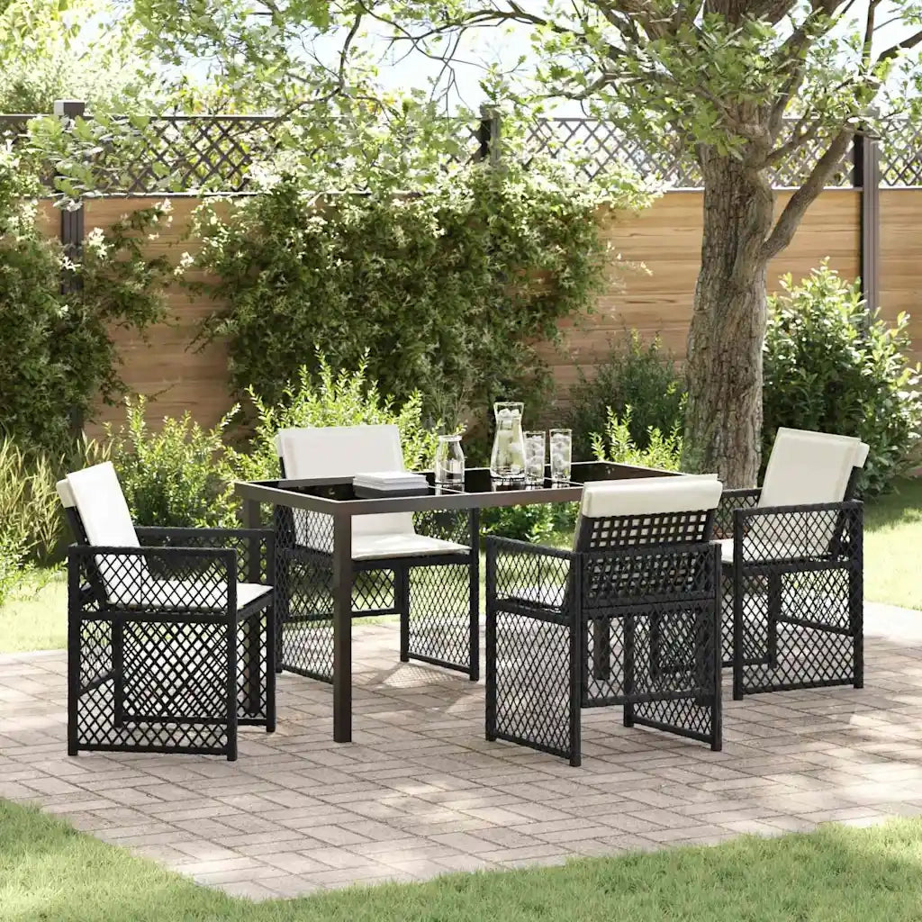 Set da Pranzo per Giardino 5 pcs Nero polyrattan 3380618