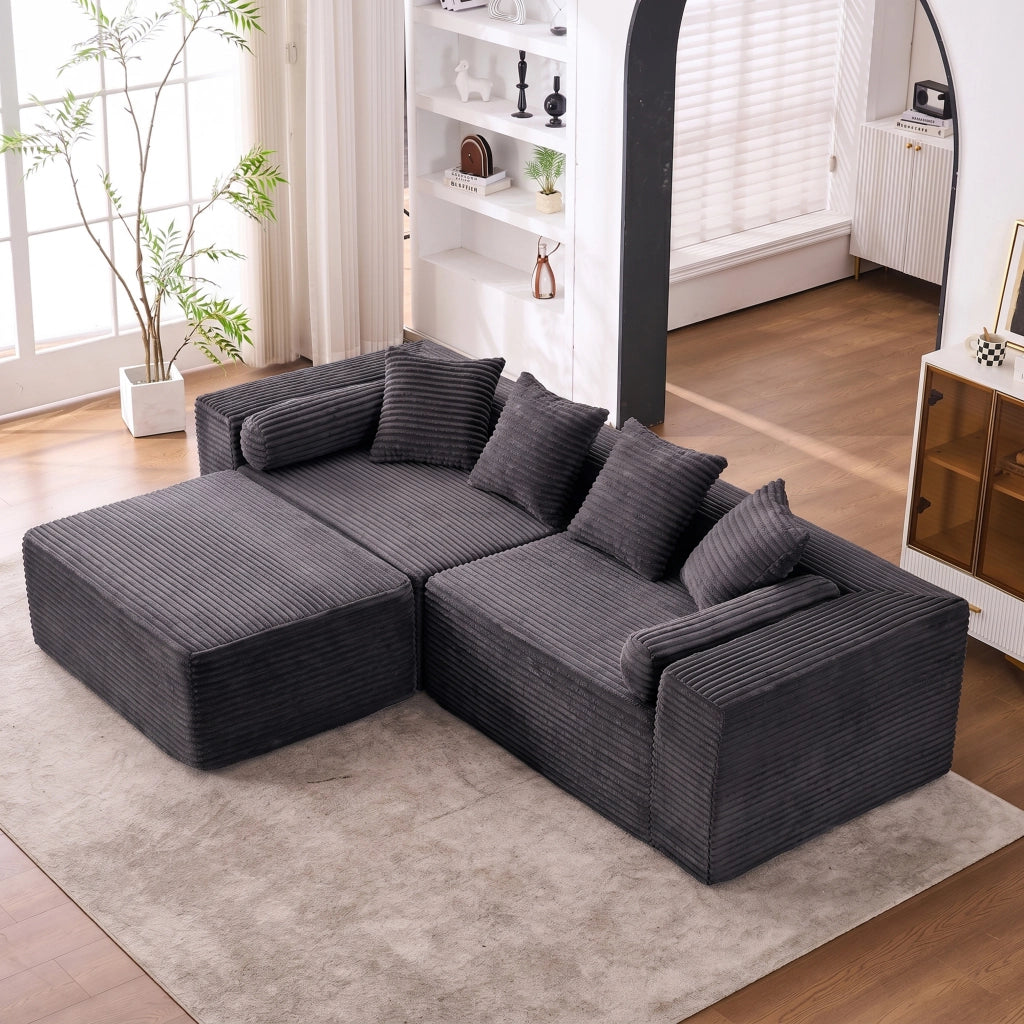 Divano modulare angolare senza montaggio con seduta flessibile in schiuma e molle nero 266 × 110 × 60,01 cm