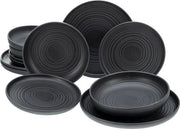 Serie Uno pietra lavica nera set di piatti - 12 pezzi - Servizio di lusso - Accessori per tavola da pranzo set da 6 posti