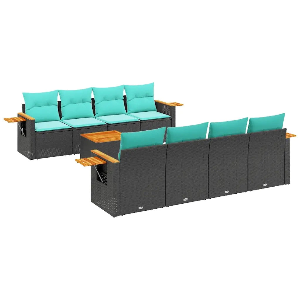 Set Divani da Giardino 9 pz con Cuscini Nero in Polyrattan 3226659